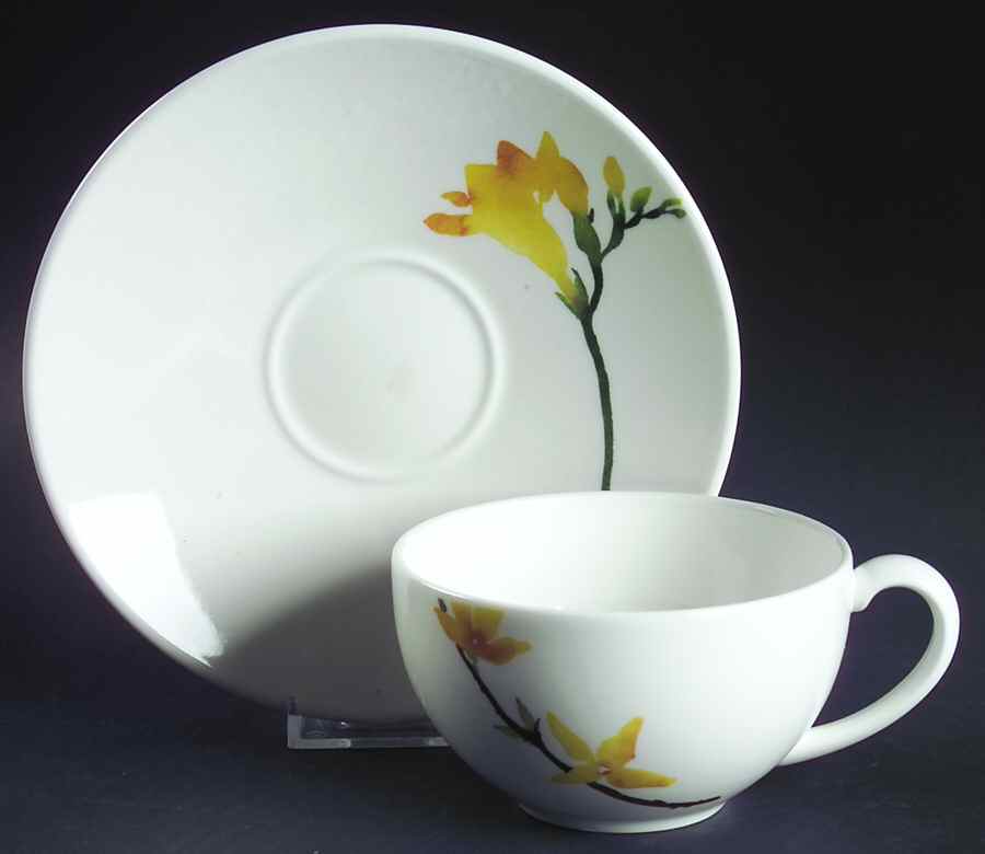 Painted Garden Forsythia (Yellow Flowers) Flat Cup & Saucer Set by Wedgwood-1