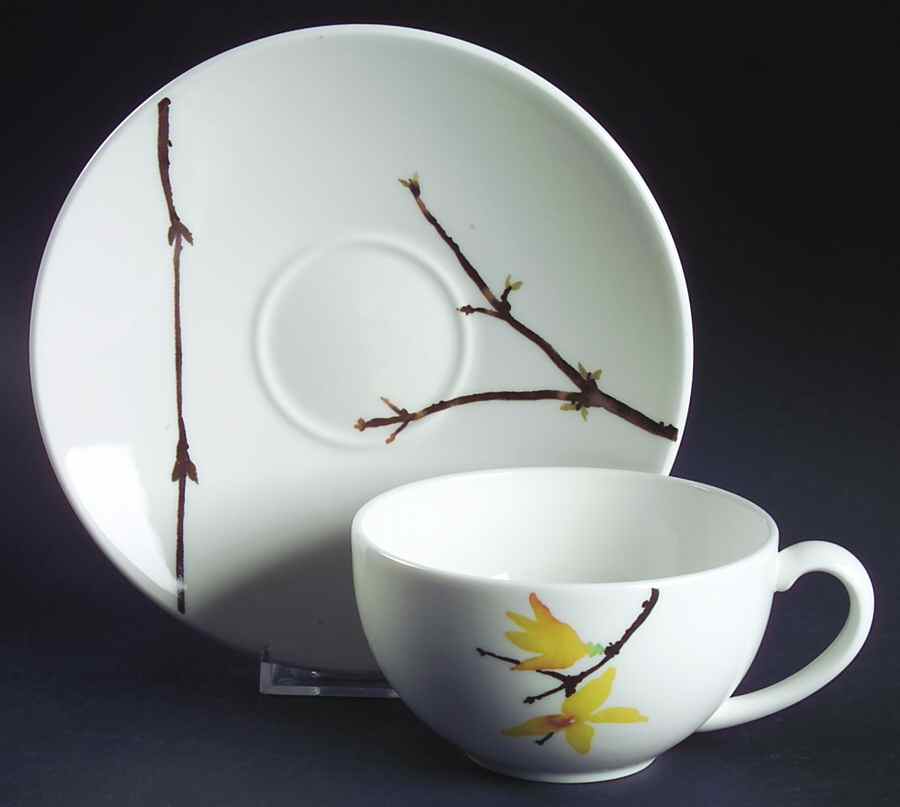 Painted Garden Forsythia (Yellow Flowers) Flat Cup & Saucer Set by Wedgwood-1