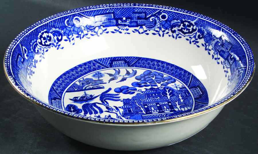 Old Willow Blue (Gold Trim) 9" Round Vegetable Bowl by Washington Pottery-1