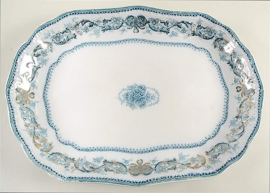 Madras Blue Green 16" Oval Serving Platter by Wood & Sons-1