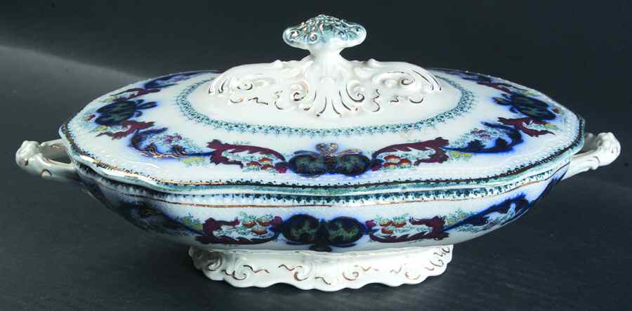 Madras Blue Green Multicolor Oval Covered Vegetable by Wood & Sons-1