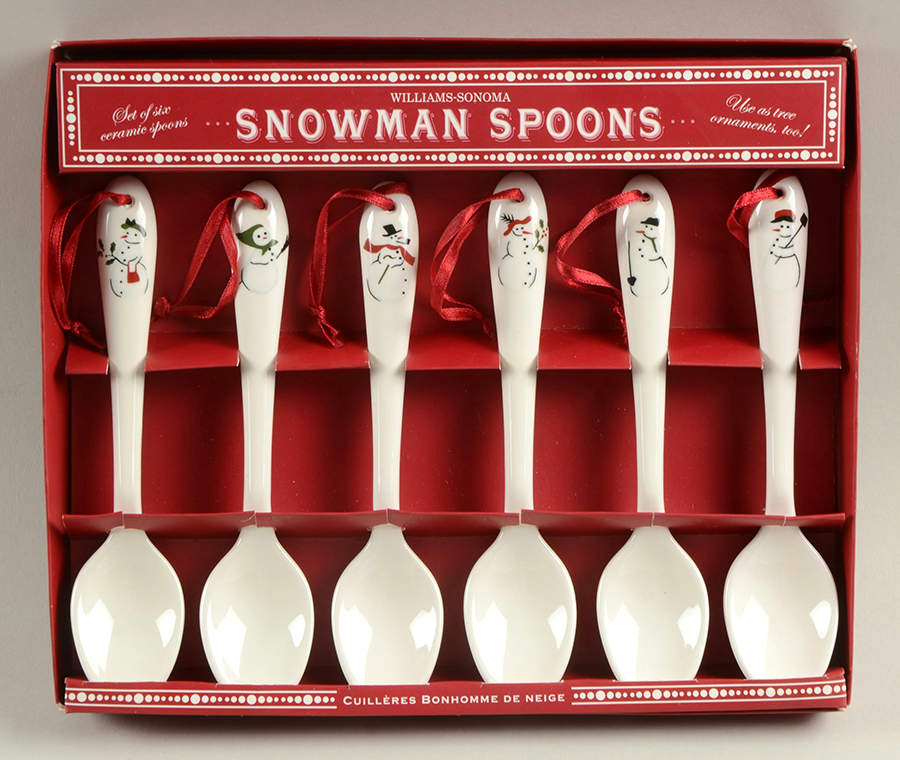 Holiday Snowman (Set of 6 Motif) Ceramic Teaspoons by Williams-Sonoma-1