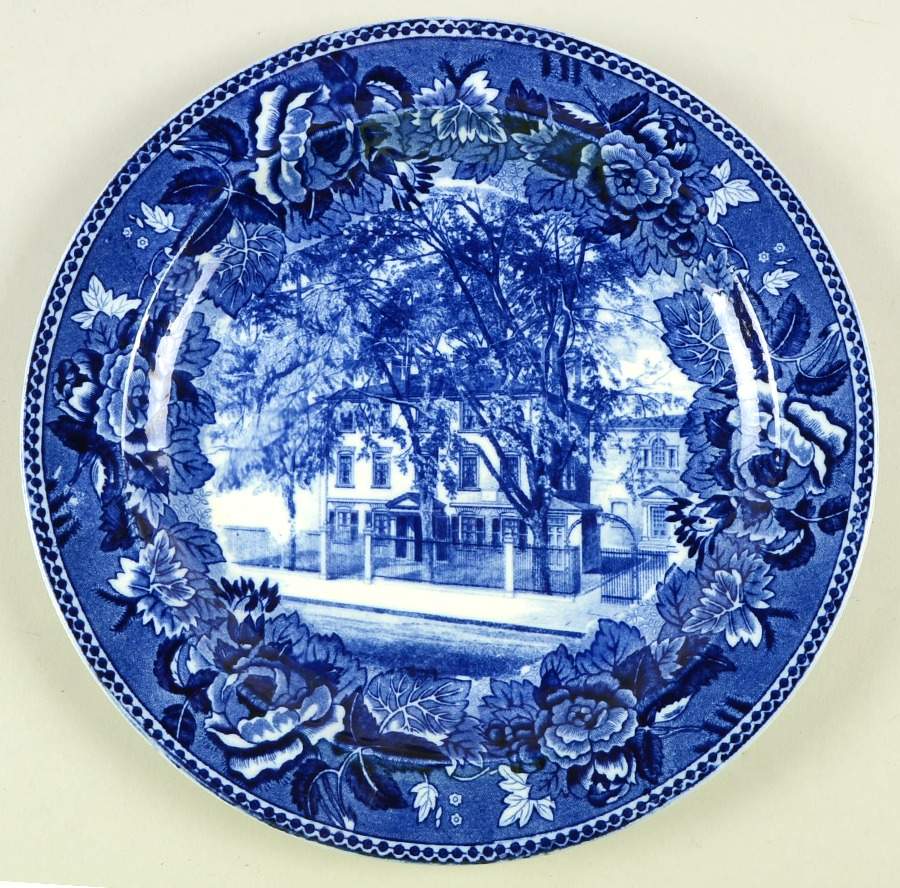 Massachusetts Historic Scenes Roses Border Luncheon Plate by Wedgwood-1