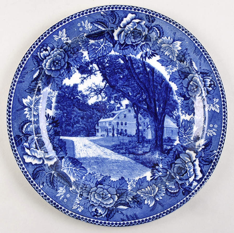 Massachusetts Historic Scenes Roses Border Luncheon Plate by Wedgwood-1