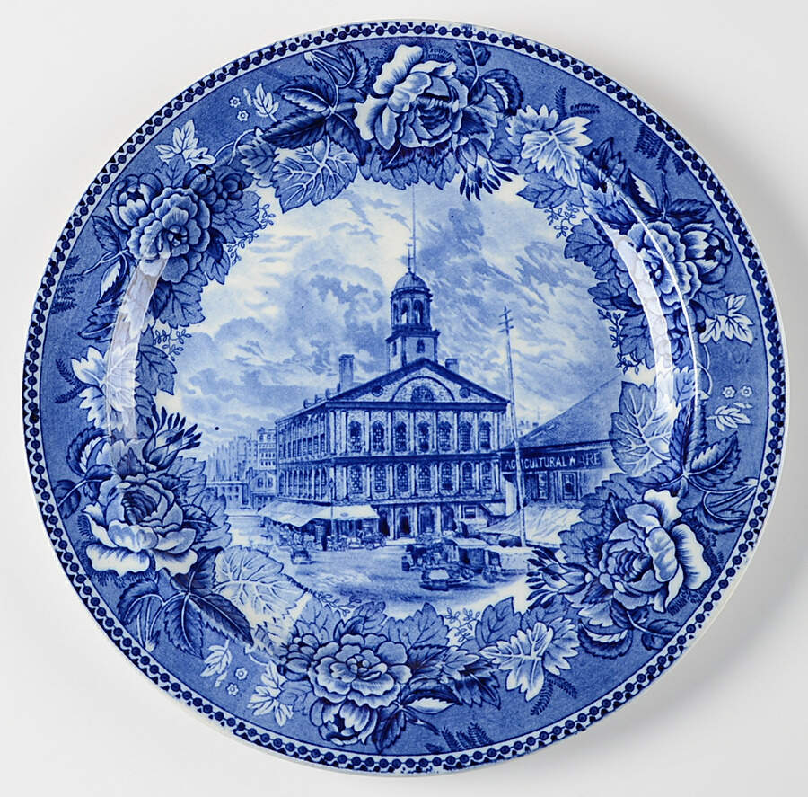 Massachusetts Historic Scenes Roses Border Luncheon Plate by Wedgwood-1