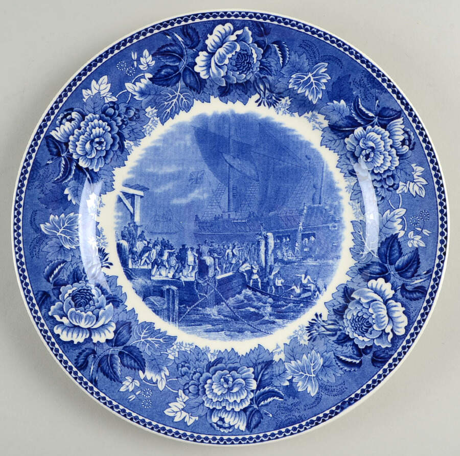 Massachusetts Historic Scenes Roses Border Dinner Plate by Wedgwood-1
