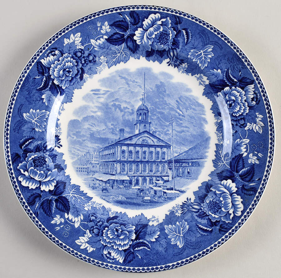 Massachusetts Historic Scenes Roses Border Dinner Plate by Wedgwood-1