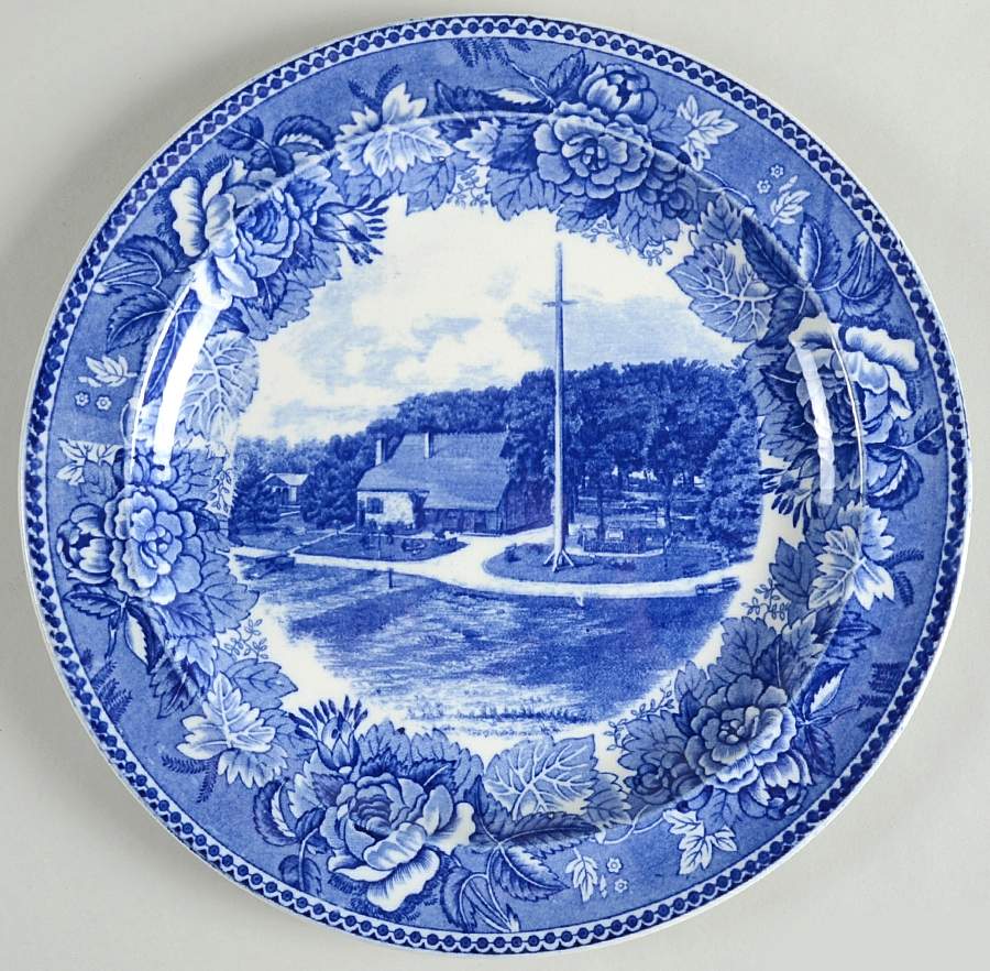 Massachusetts Historic Scenes Roses Border Luncheon Plate by Wedgwood-1