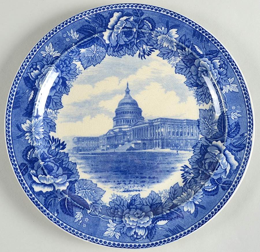 Massachusetts Historic Scenes Roses Border Luncheon Plate by Wedgwood-1
