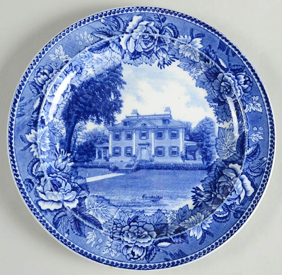 Massachusetts Historic Scenes Roses Border Luncheon Plate by Wedgwood-1