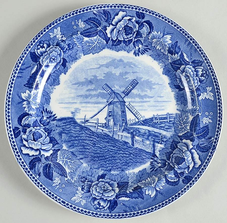 Massachusetts Historic Scenes Roses Border Luncheon Plate by Wedgwood-1