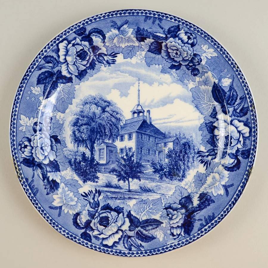 Massachusetts Historic Scenes Roses Border Luncheon Plate by Wedgwood-1