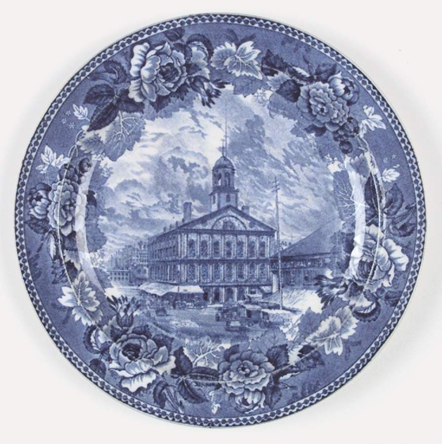 Massachusetts Historic Scenes Roses Border Dinner Plate by Wedgwood-1