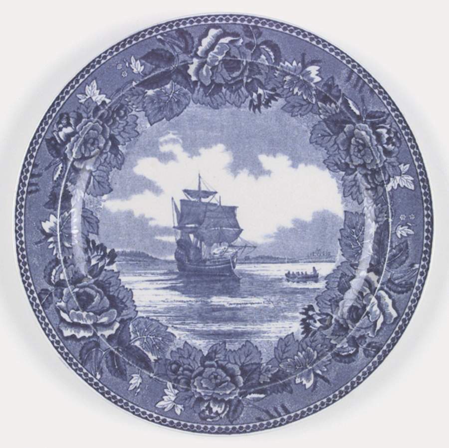 Massachusetts Historic Scenes Roses Border Luncheon Plate by Wedgwood-1