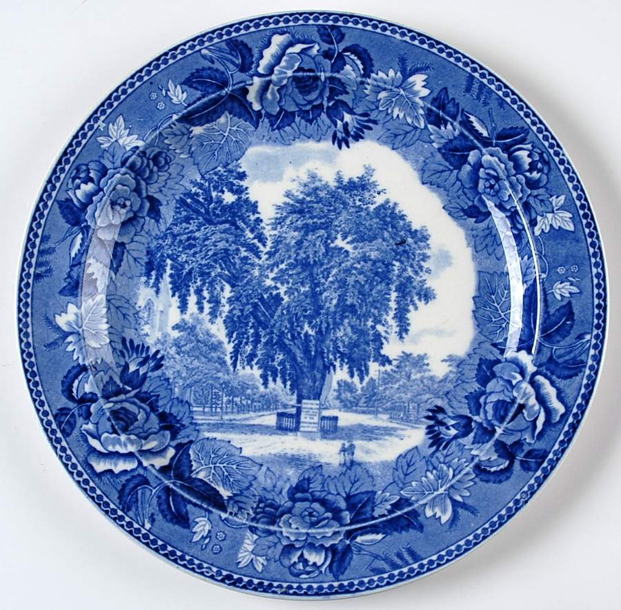 Massachusetts Historic Scenes Roses Border Luncheon Plate by Wedgwood-1