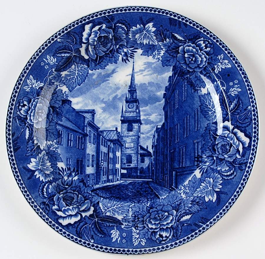 Massachusetts Historic Scenes Roses Border Luncheon Plate by Wedgwood-1