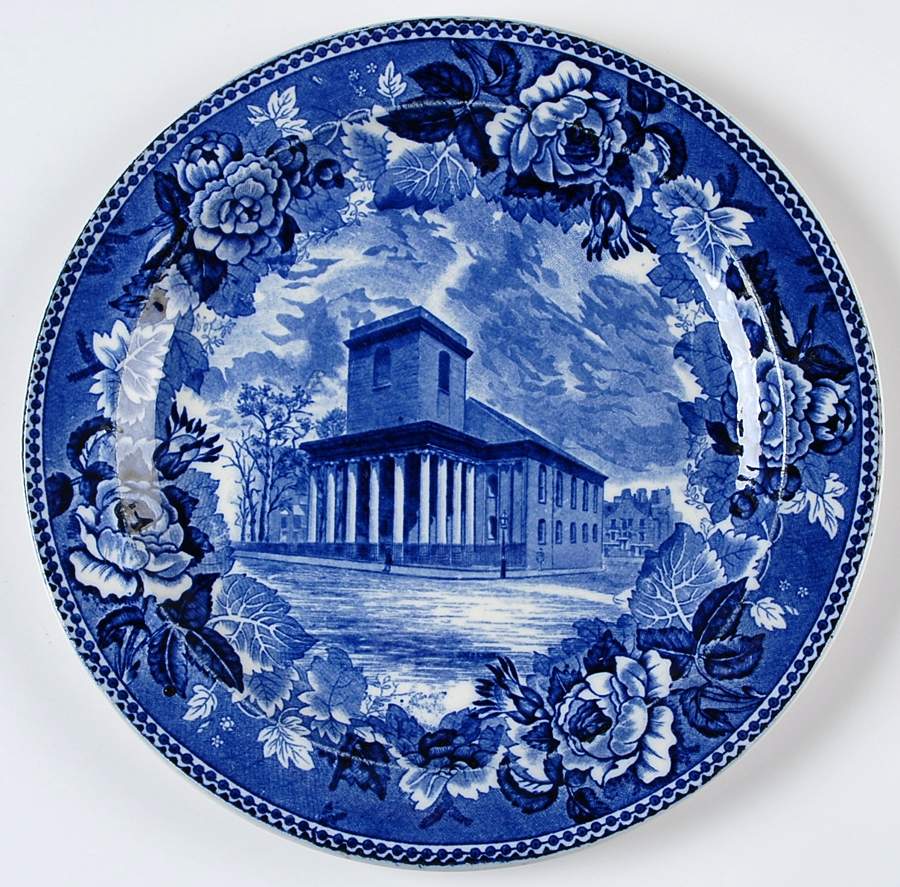 Massachusetts Historic Scenes Roses Border Luncheon Plate by Wedgwood-1