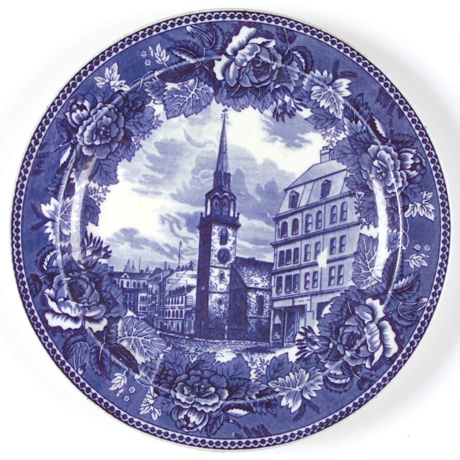 Massachusetts Historic Scenes Roses Border Luncheon Plate by Wedgwood-1