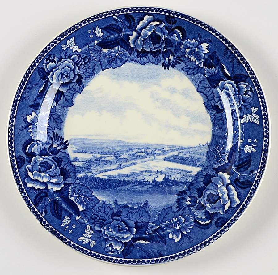 Massachusetts Historic Scenes Roses Border Luncheon Plate by Wedgwood-1