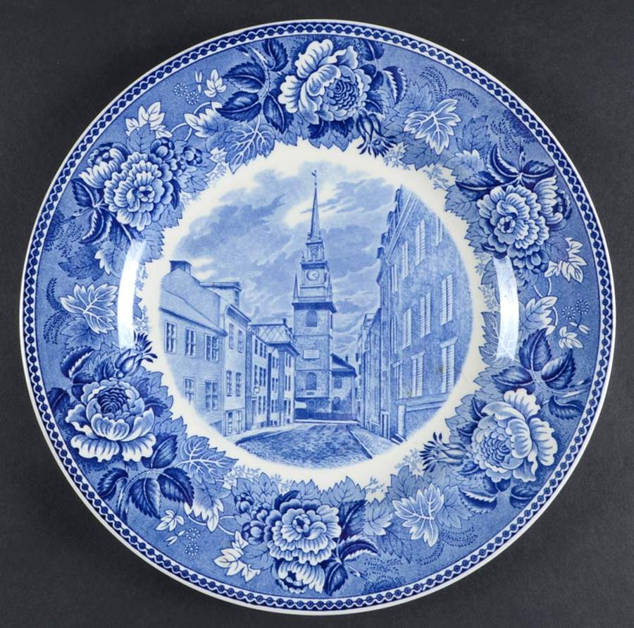 Massachusetts Historic Scenes Roses Border Dinner Plate by Wedgwood-1