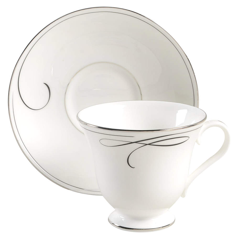 Ballet Ribbon (Platinum) Footed Cup & Saucer Set by Waterford China-1