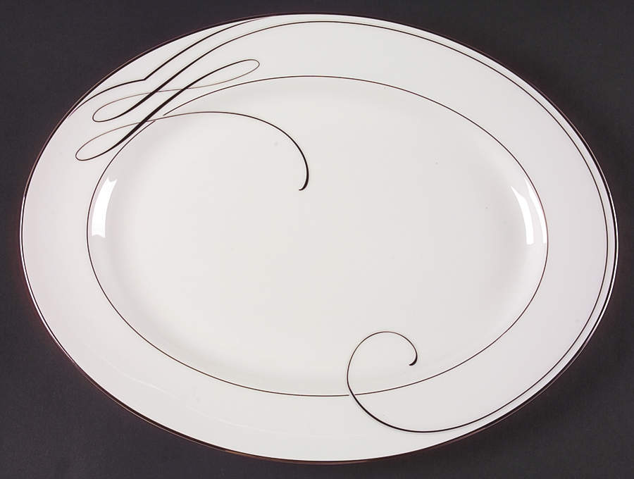 Ballet Ribbon (Platinum) 15" Oval Serving Platter by Waterford China-1