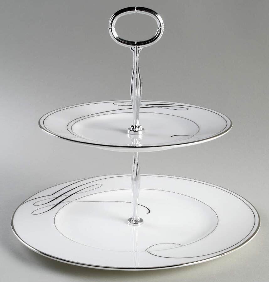 Ballet Ribbon (Platinum) 6 5/8"-10"  2 Tiered Serving Tray (Dp, Sp) HC by Waterford China-1