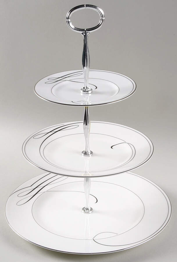 Ballet Ribbon (Platinum) 13 7/8"-14 1/4" 3-Tiered Serving Tray(DP,SP,BB) HC by Waterford China-1