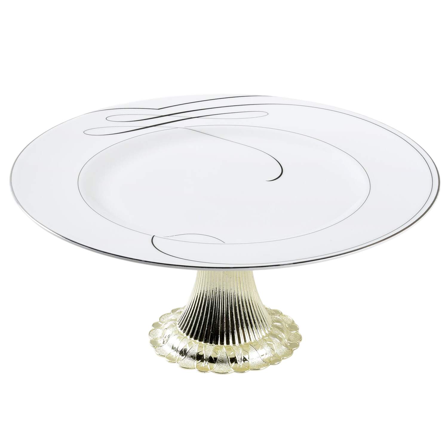 Ballet Ribbon (Platinum) Cake Stand with 4"-5" Metal Pedestal  Hc by Waterford China-1
