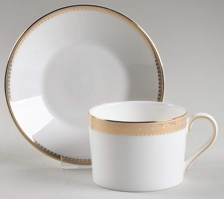 Vera Lace Gold Flat Cup & Saucer Set by Wedgwood-1