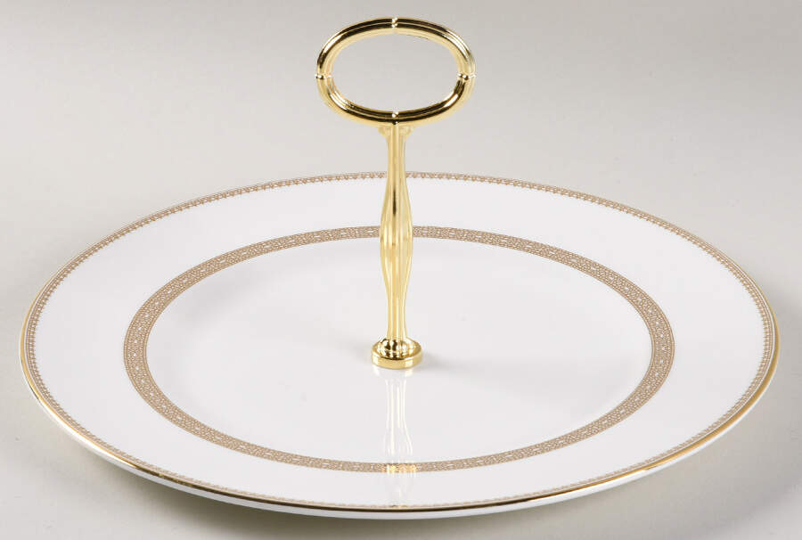 Vera Lace Gold Round Serving Plate with Center Handle (Dp) Hc by Wedgwood-1