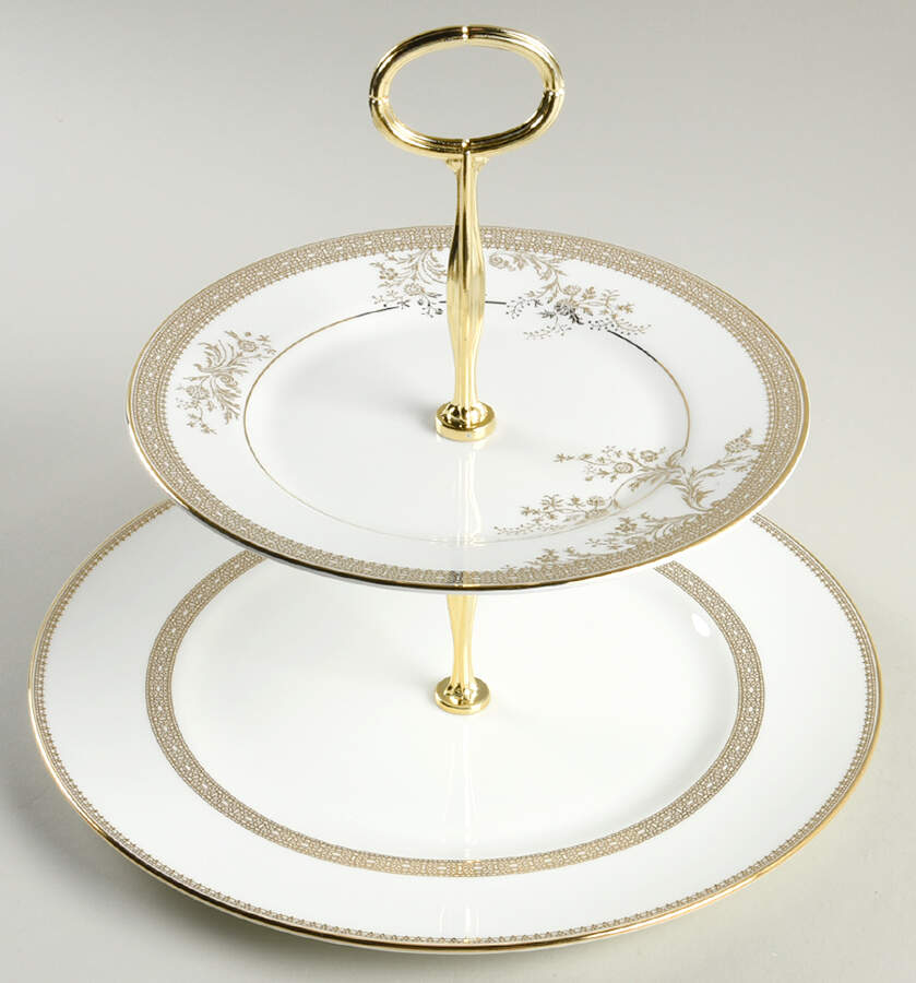 Vera Lace Gold 6 5/8"-10"  2 Tiered Serving Tray (Dp, Sp) HC by Wedgwood-1