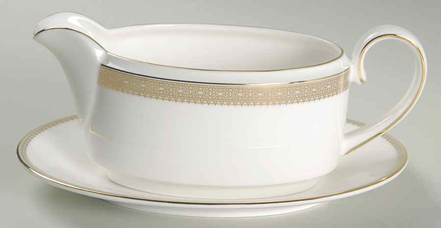 Vera Lace Gold Gravy Boat & Underplate by Wedgwood-1