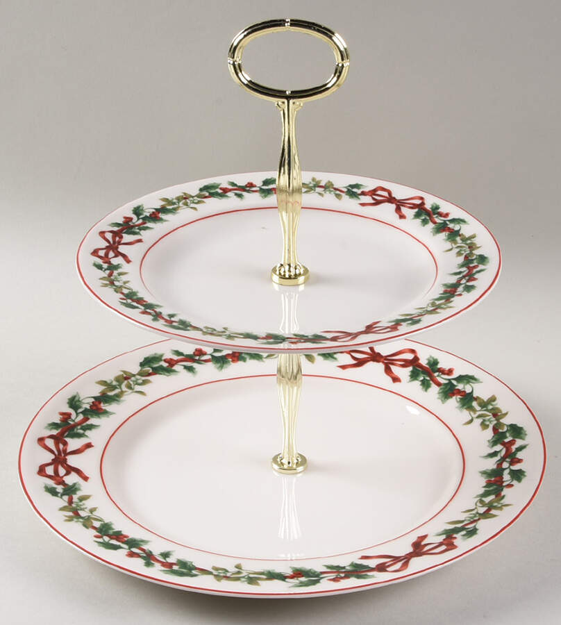 Holiday Garland 6 5/8"-10"  2 Tiered Serving Tray (Dp, Sp) HC by William Roberts-1