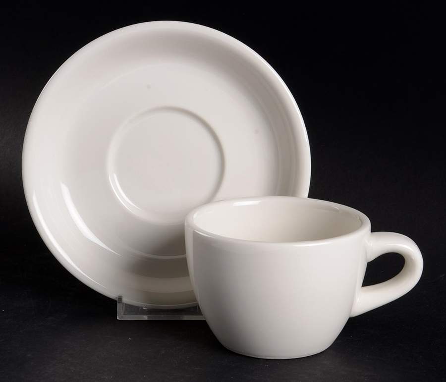 Buffalo China (Buffalo Backstamp) Flat Cup & Saucer Set by Oneida-1