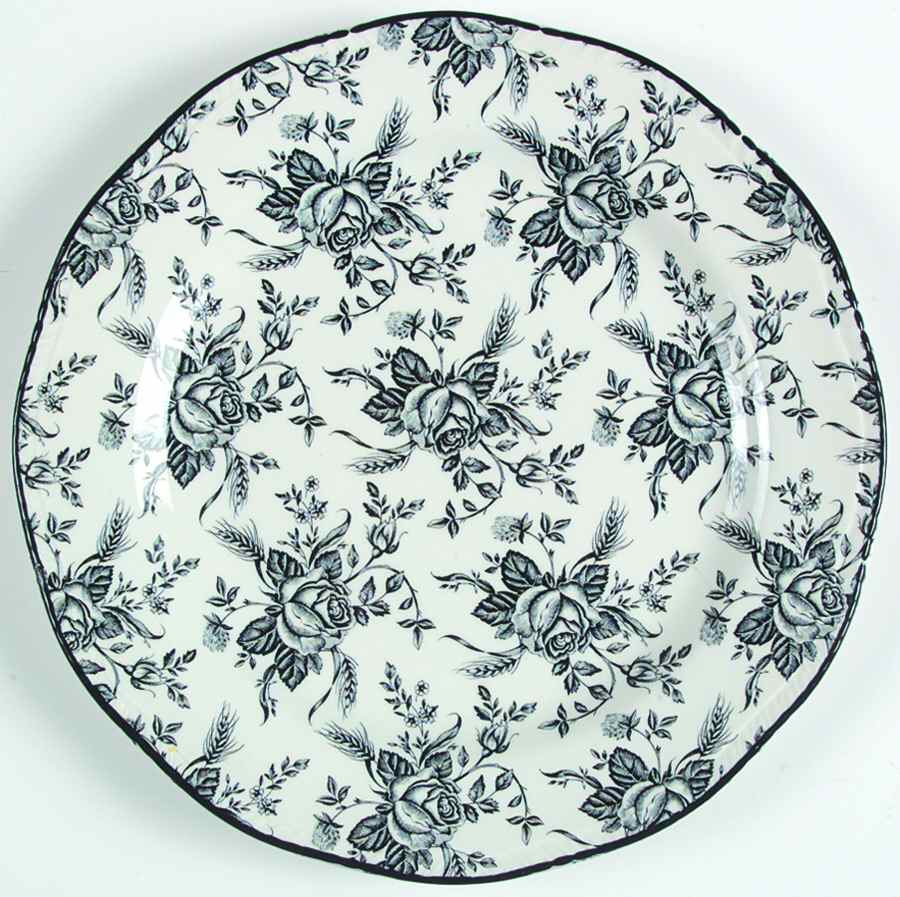 Colonial Rose Black and White Dinner Plate by Wood & Sons-1