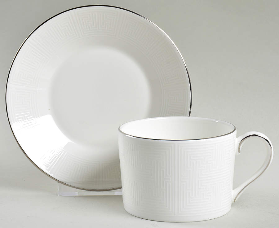 Ivory Trellis Flat Cup & Saucer Set by Wedgwood-1