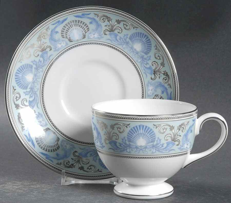 Dolphins Blue Footed Cup & Saucer Set by Wedgwood-1