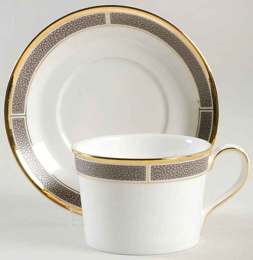 Shagreen Cocoa Flat Cup & Saucer Set by Wedgwood-1