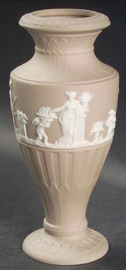 Cream Color on Light Taupe Jasperware Fluted Flower Vase by Wedgwood-1