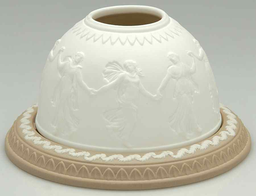 Cream Color on Light Taupe Jasperware Lithophane Candle Votive by Wedgwood-1