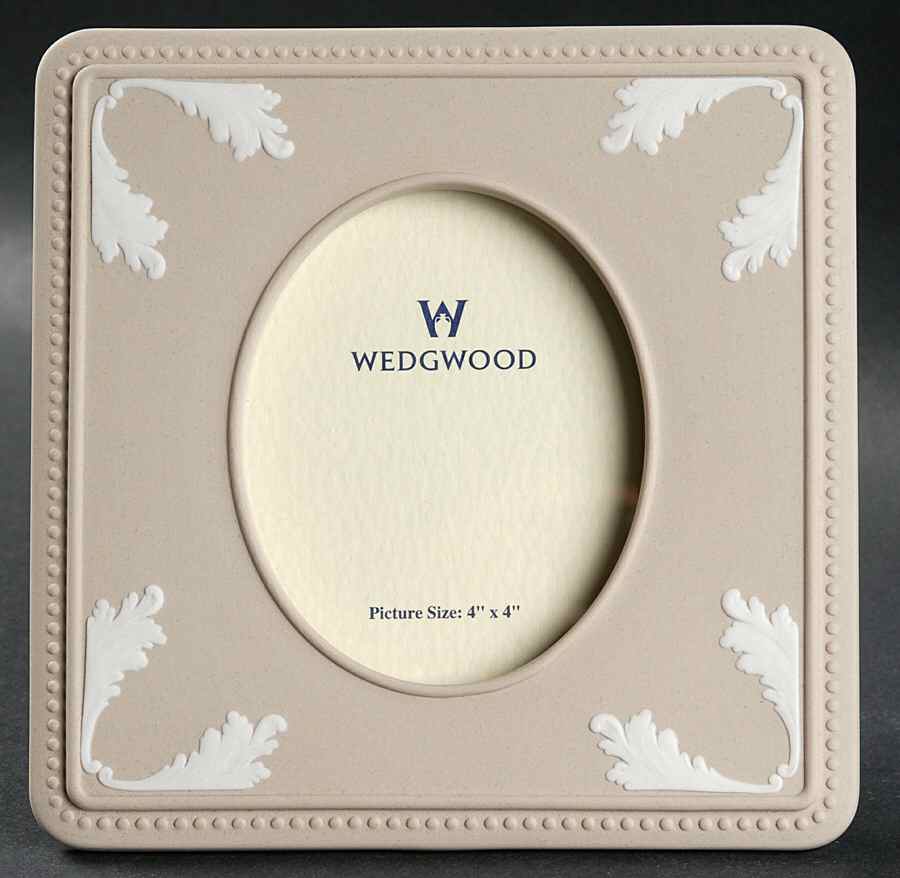 Cream Color on Light Taupe Jasperware Frame-Holds 4" X 4" by Wedgwood-1