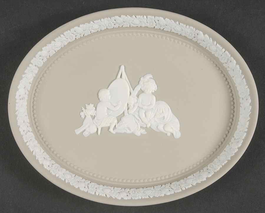 Cream Color on Light Taupe Jasperware Infant Academy Tray by Wedgwood-1