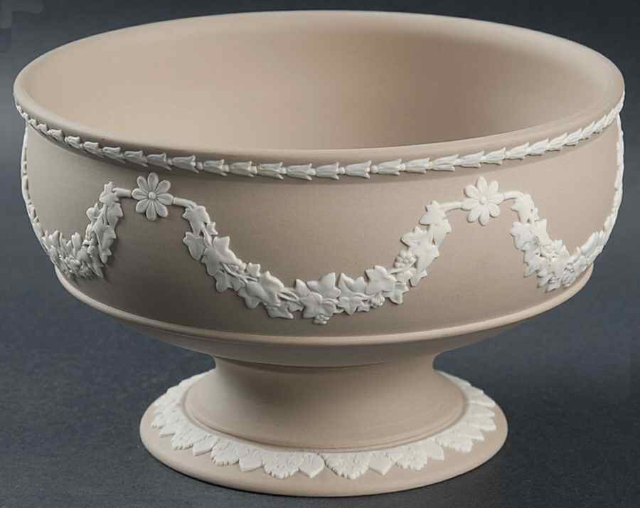 Cream Color on Light Taupe Jasperware 6" Round Footed Imperial Bowl by Wedgwood-1