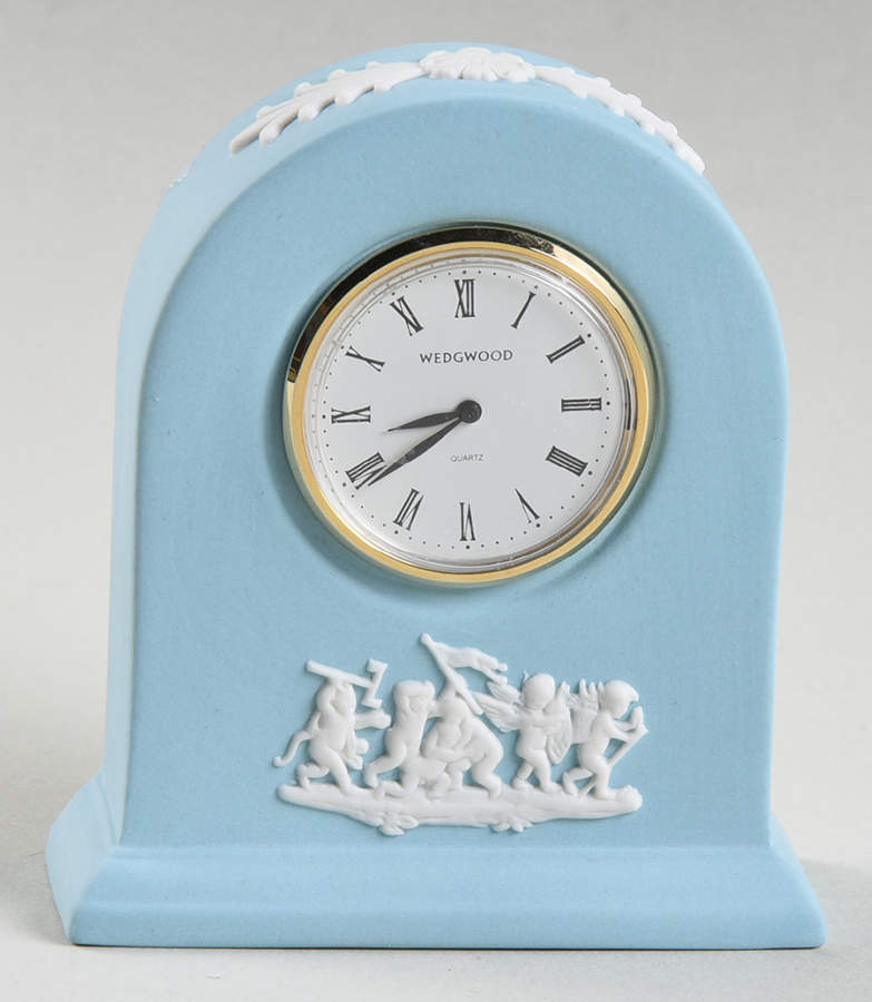 Cream Color on Dark Turquoise Jasperware Small Grecian Clock by Wedgwood-1