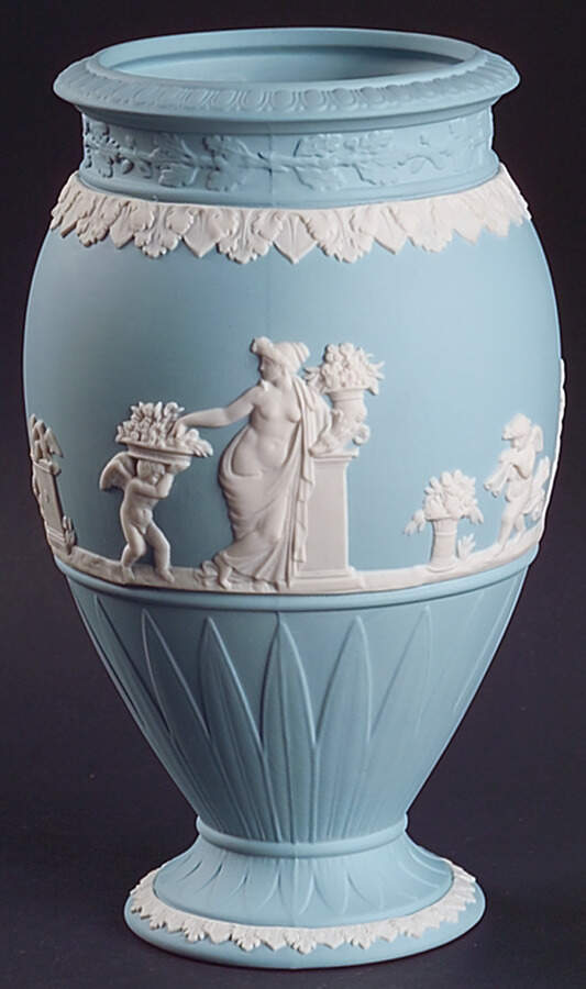 Cream Color on Dark Turquoise Jasperware Bountiful Vase by Wedgwood-1