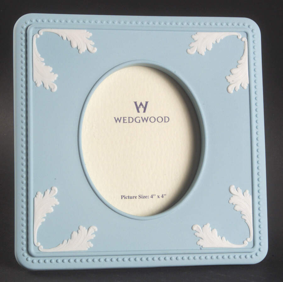 Cream Color on Dark Turquoise Jasperware Frame-Holds 4" X 4" by Wedgwood-1