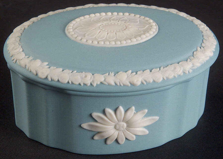 Cream Color on Dark Turquoise Jasperware Camilla Box with Lid by Wedgwood-1