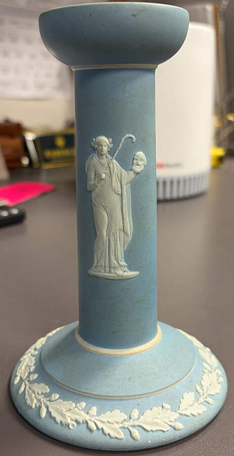 Cream Color on Dark Turquoise Jasperware 6" Candlestick by Wedgwood-1