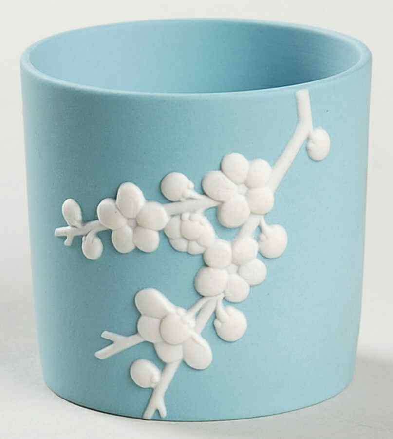 Cream Color on Dark Turquoise Jasperware Votive Candleholder by Wedgwood-1